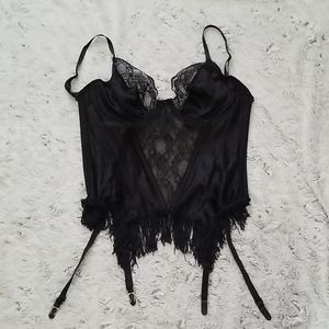 Vintage 90s Black Lace and Fringe Bustier Size 38